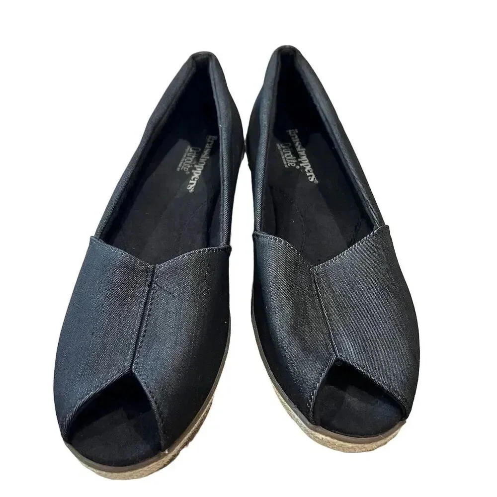 Grasshoppers Women's Black Wedge Peep Toe Sandals Size 9.5 Casual
